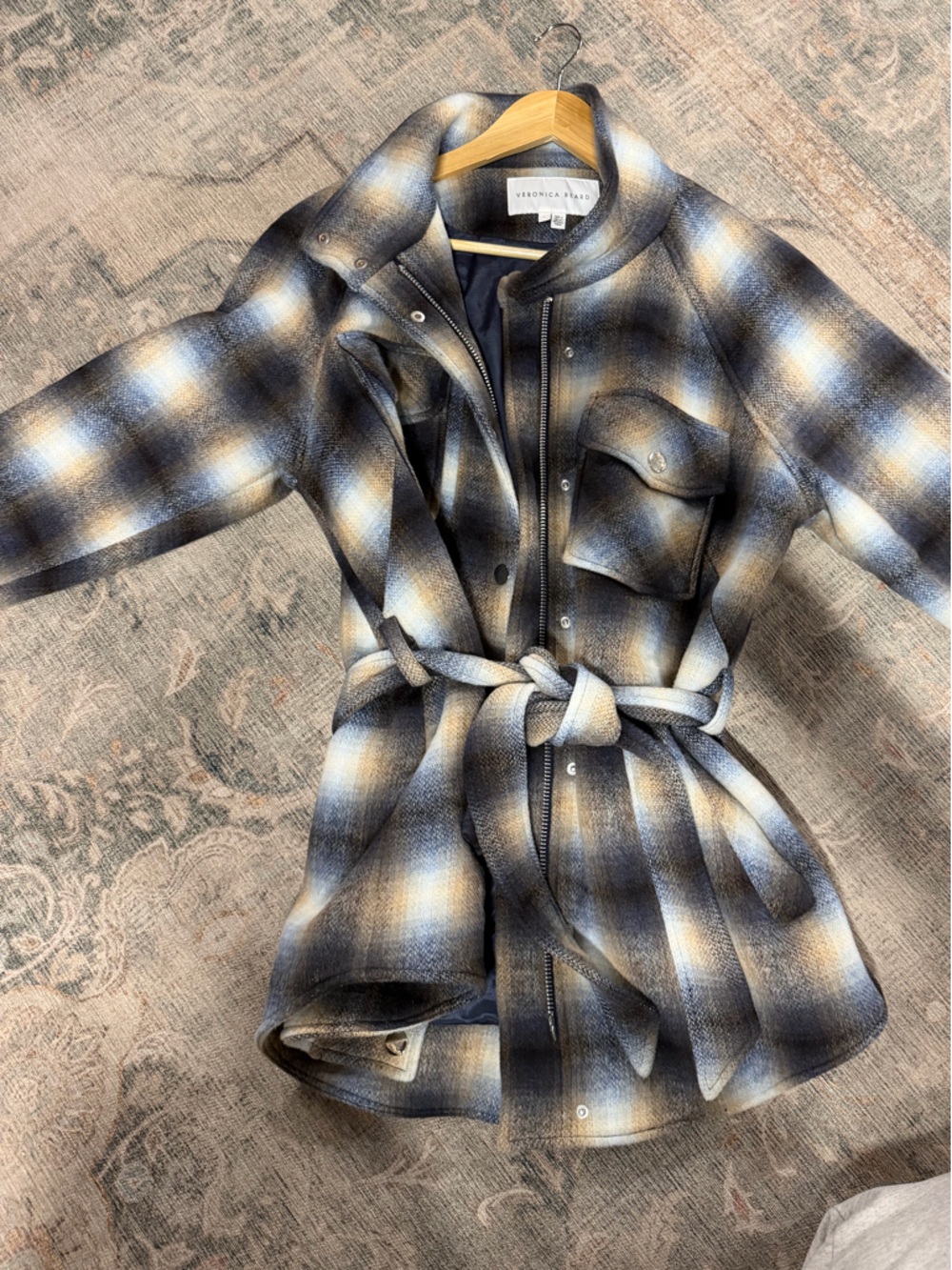 VERONICA BEARD Amari Plaid Checked Woven Belted Jacket